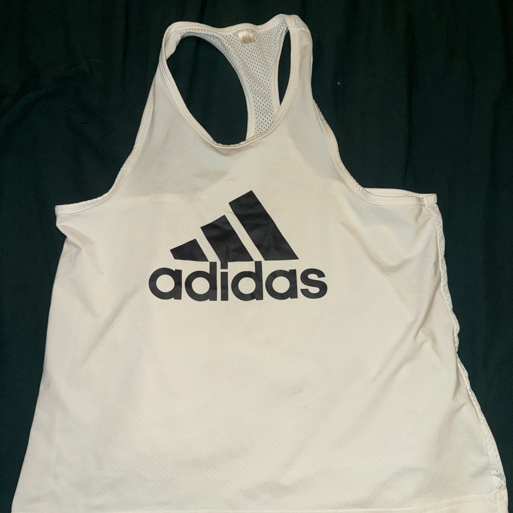 adidas White Tank Top with Black Logo
